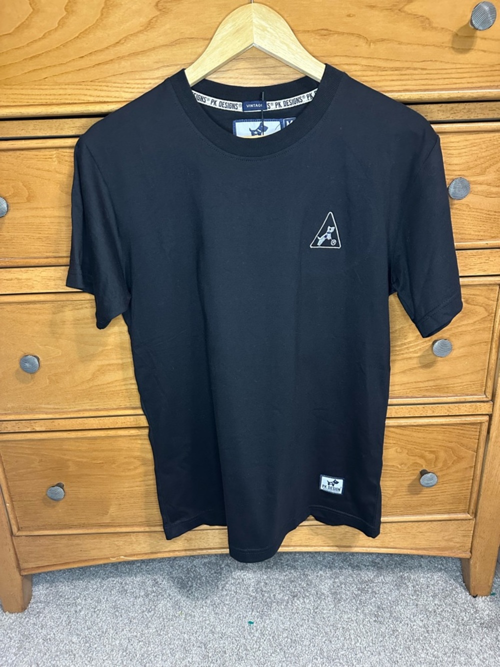 NWT PK Designs Mens Black 100% Cotton Short-Sleeve Shirt M Classic Basic Simple